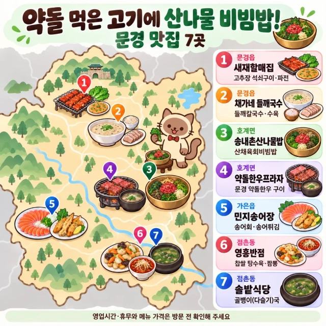 약돌 먹은 고기에 산나물 비빔밥! 문경 맛집 7곳 인포그래픽
